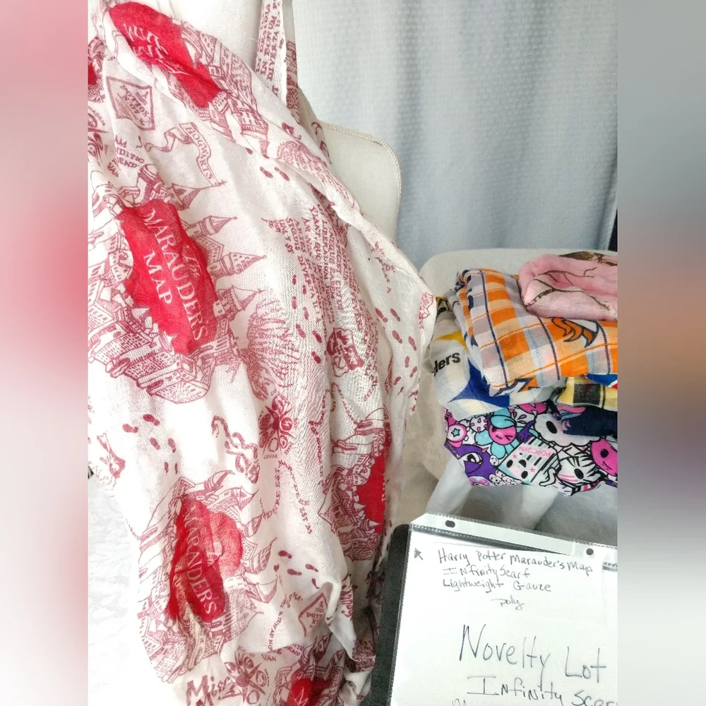 Novelty Infinity Scarf Lot of 7 Fun Fashion Scarves Sports Unicorn Tokidoki Etc